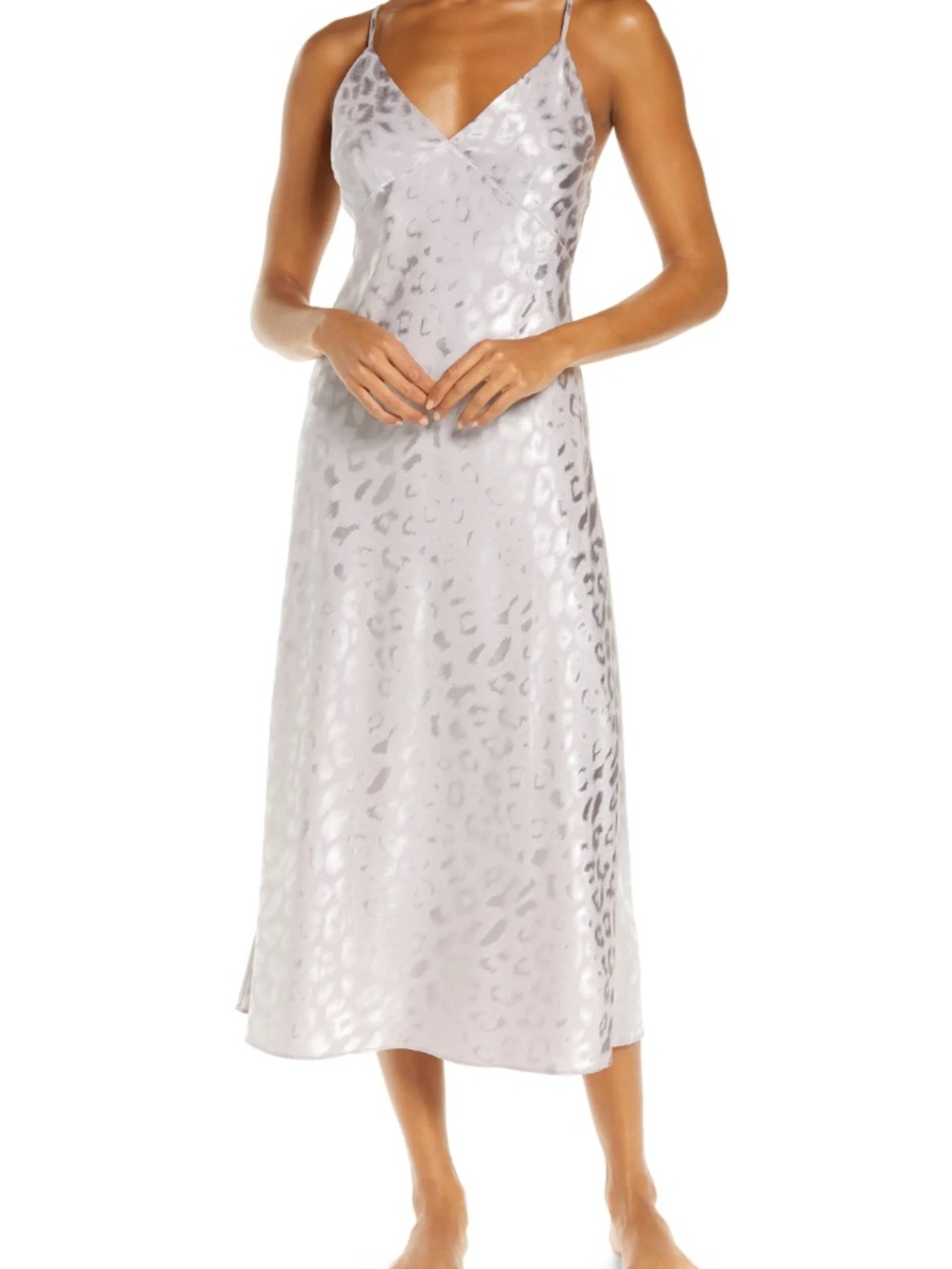 Natori Decadence Leopard Jacquard Satin Chemise Night Dress Womens XS